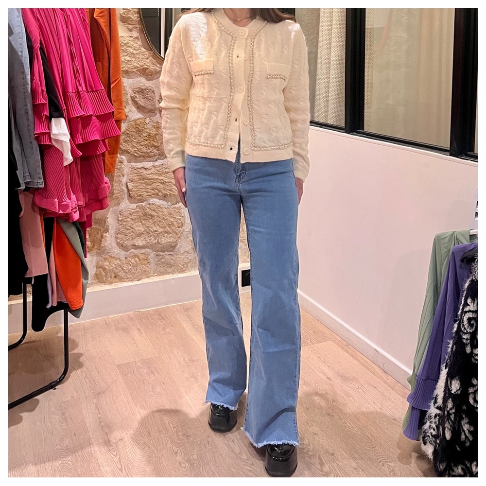 FROM PARIS CHIC WIDE LEG FRAYED HEM JEANS